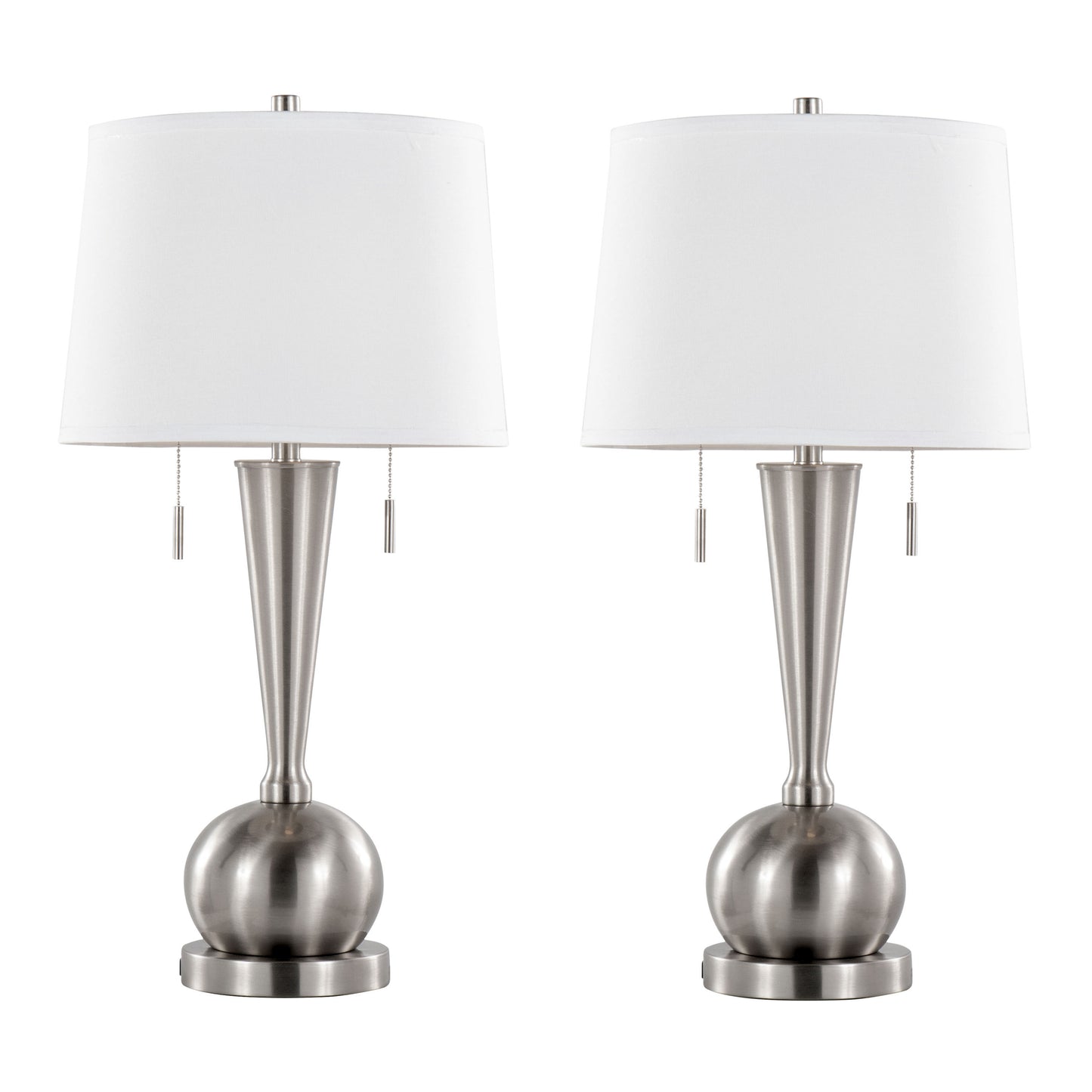 Jules 30.25" Contemporary Metal Table Lamp in Brushed Nickel with White Linen Shade and Built-In USB Port from Grandview Gallery by LumiSource - Set of 2