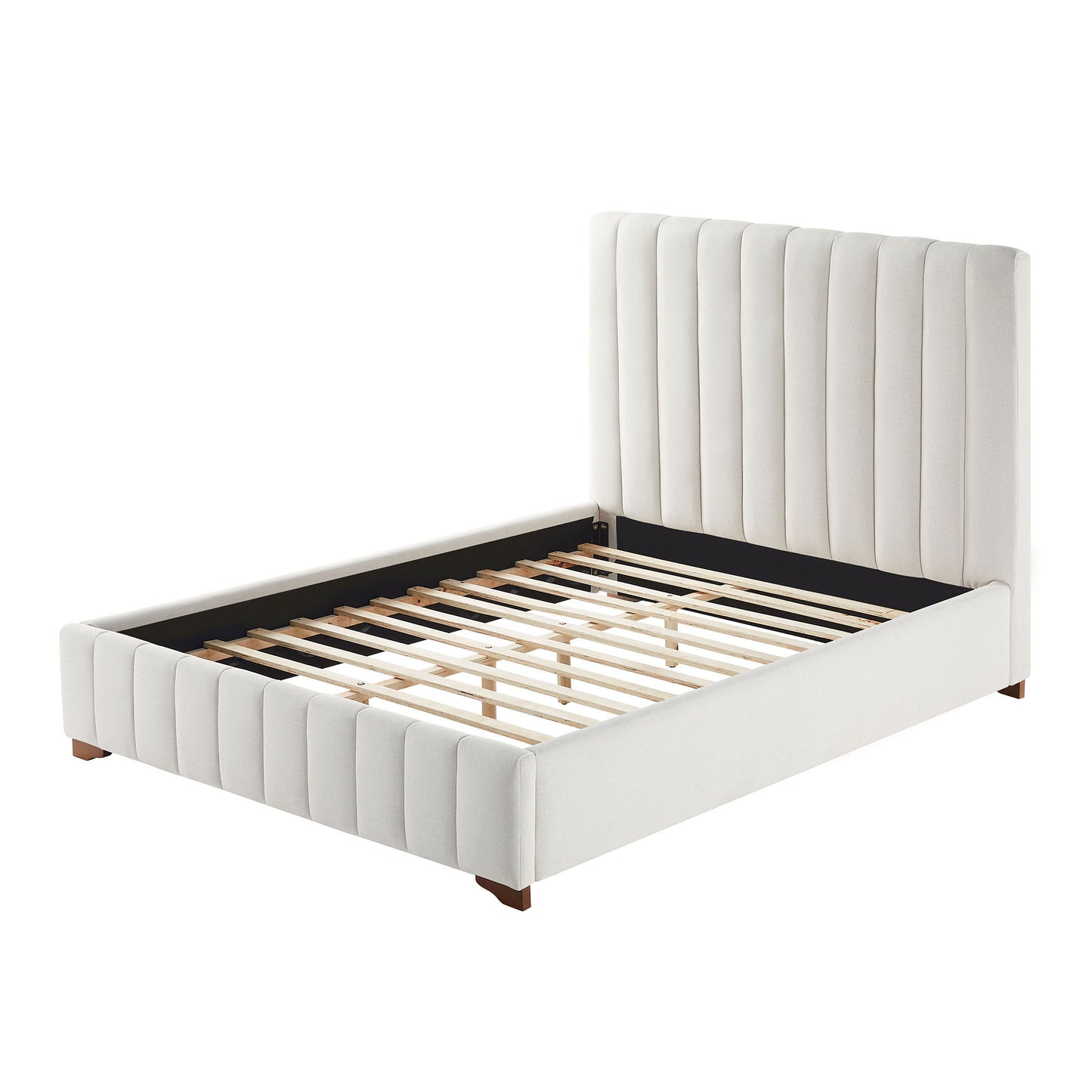 Queen Size Modern Design Bed Frame Upholstered Queen Bed Frame Platform with Headboard Fabric Headboard Wooden Slats Support, No Box Spring Needed,Mattress Foundation,White