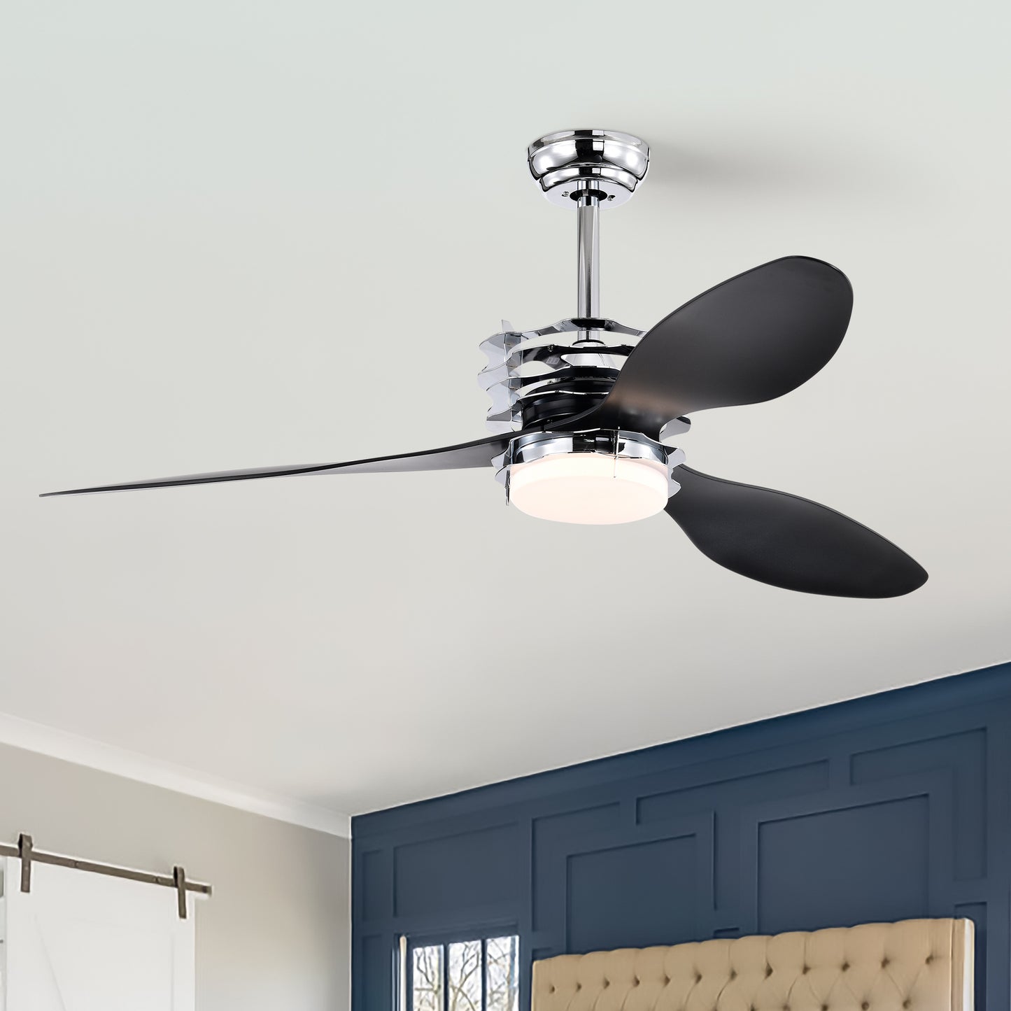 52'' ABS Blades Ceiling Fan with Lights and Remote (6 Speeds Adjustable) , DC Motor Modern Ceiling Fan with 3 ABS Fan Blades & 2 Down Rods, Indoor Ceiling Fan with Light for Home Use