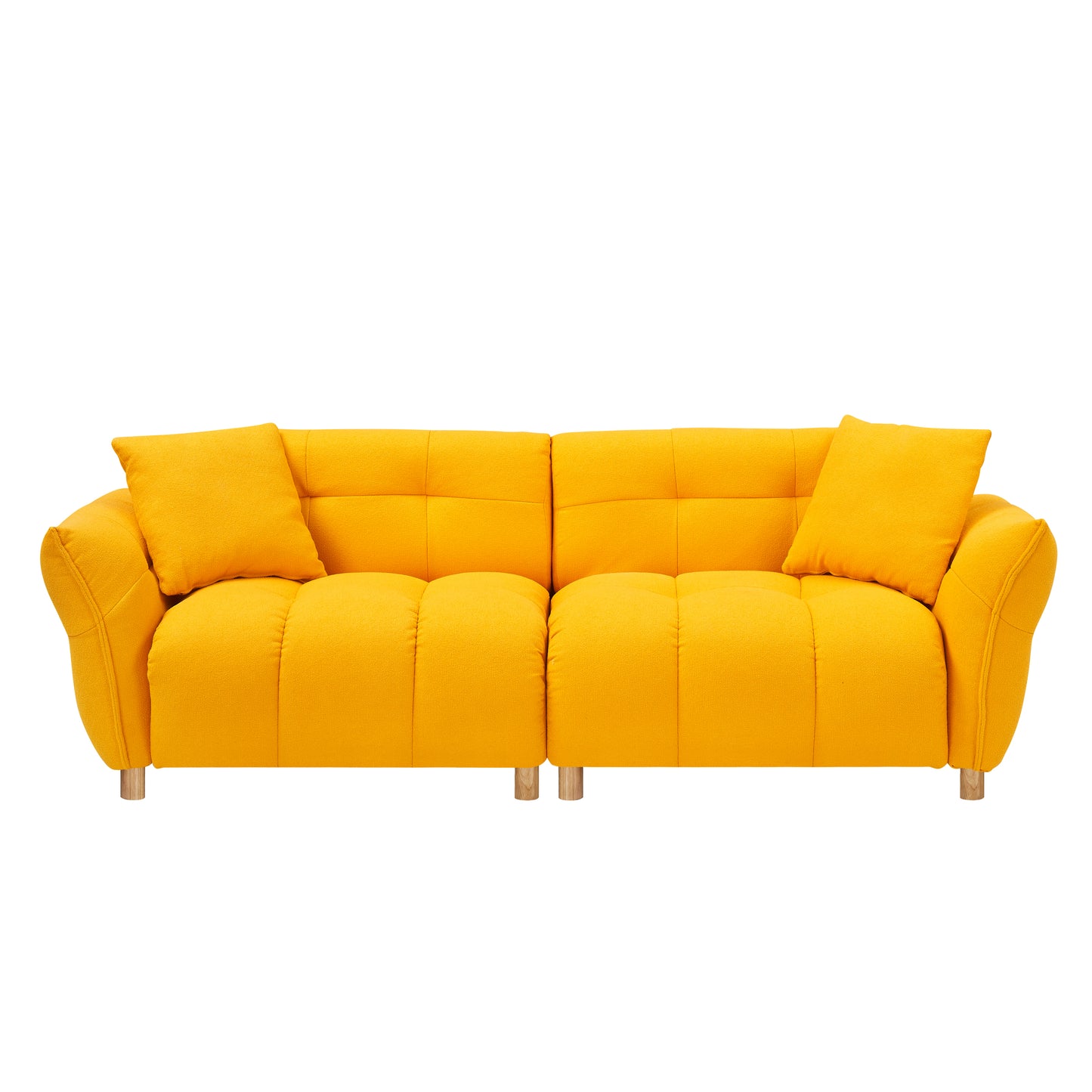 93.70 inches long, Teddy Sofa Fabric,with two matching pillows and three spacious and comfortable seats, for Apartment Office Living Room - Yellow