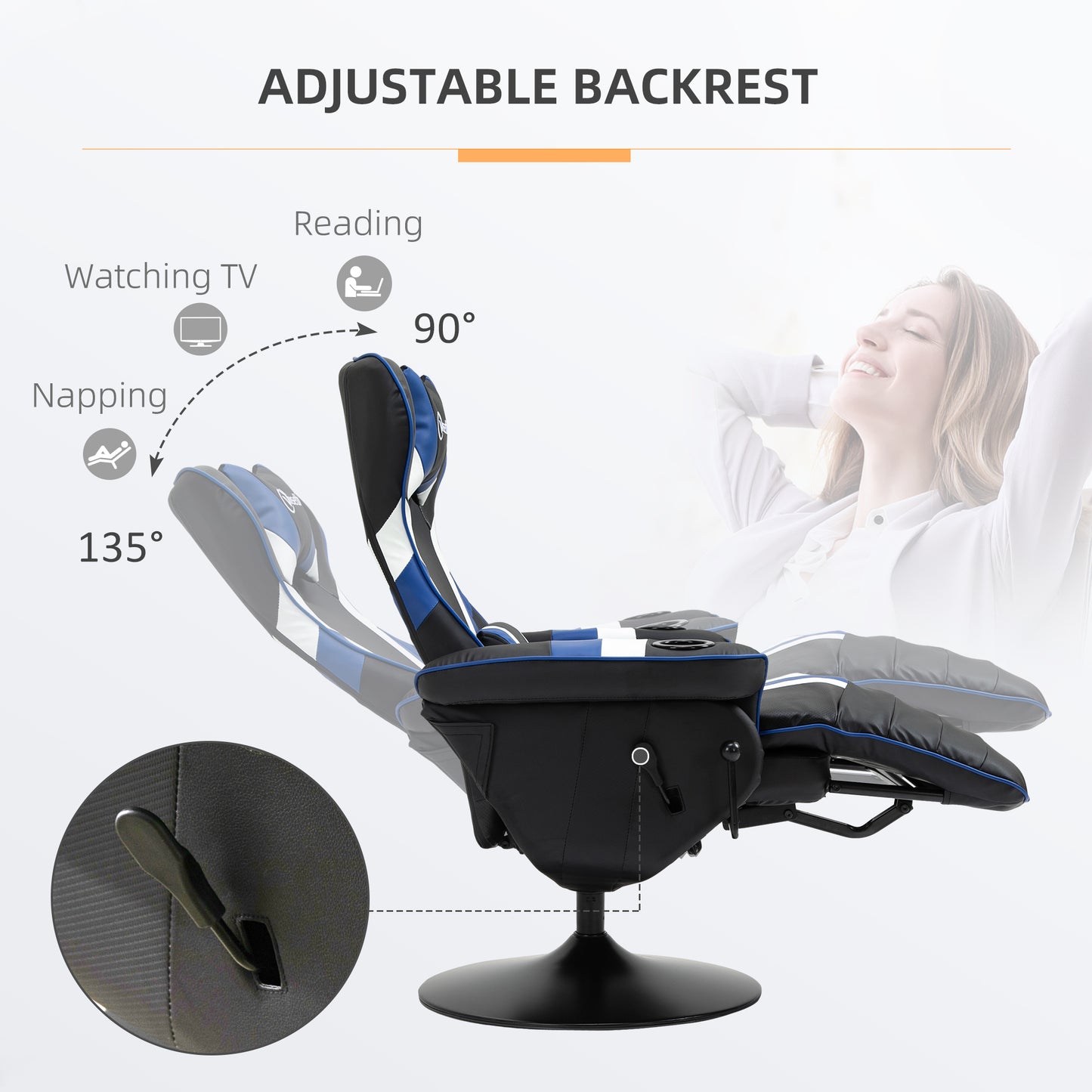 Vinsetto Gaming Chair, Racing Style Computer Recliner with Lumbar Support, Footrest and Cup Holder, Black/White/Blue