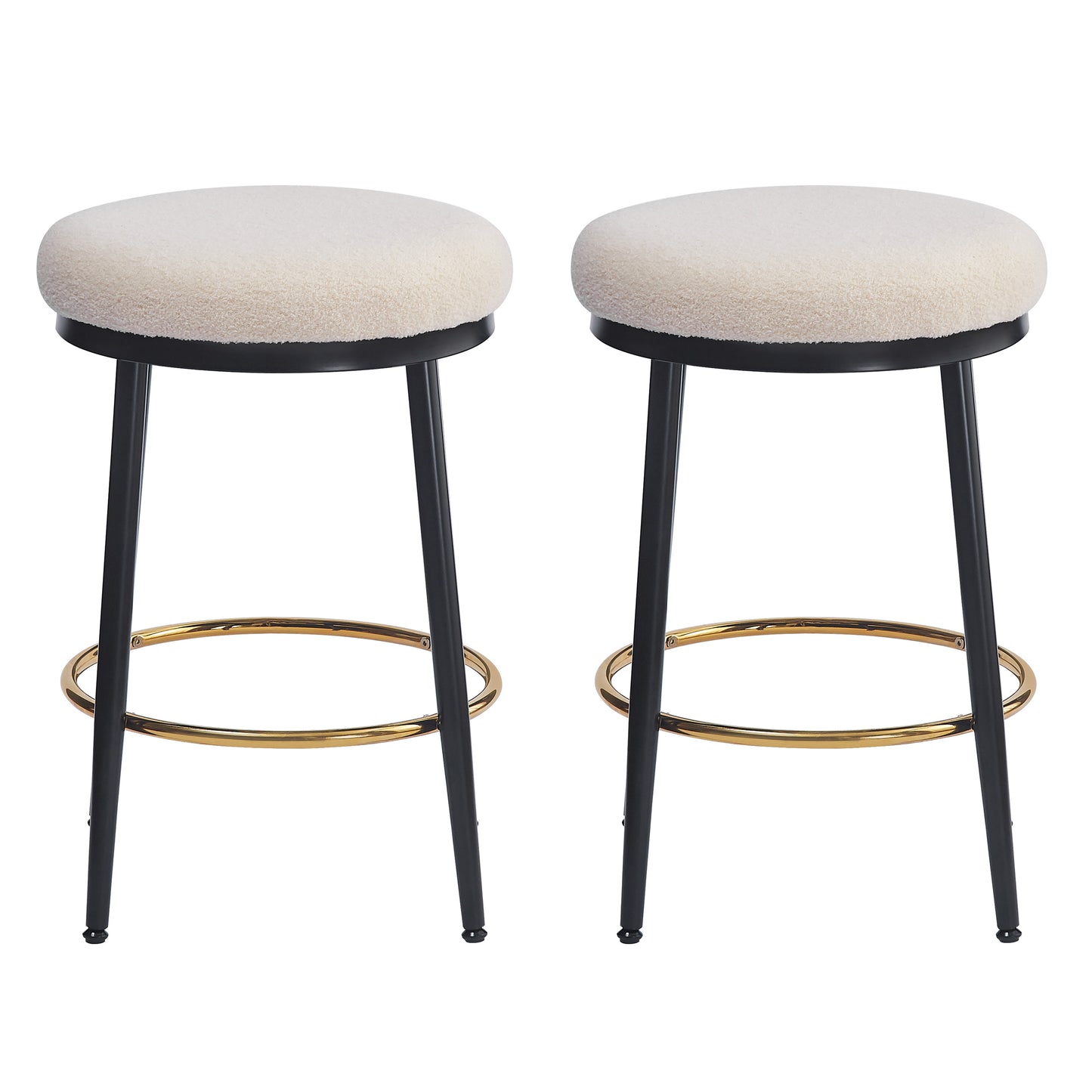 24.75'' Modern Counter Stools Set of 2,White Counter Stools with iron Frame,Sponge cushion,Footrest,suitable for Kitchen/Bedroom/Dining Room.