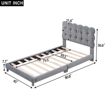 Twin Size Upholstered Platform Bed with Soft Headboard,Gray