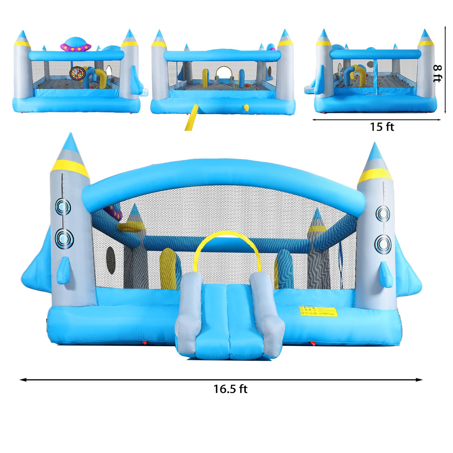 Multifunctional Jump 'n Slide Inflatable Bouncer for Kids Complete Setup with Blower - 198" x 180" Play Area - 96" Tall