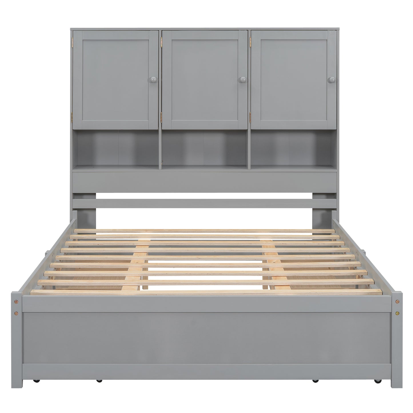 Queen Size Platform Bed with Storage Headboard and 4 Drawers, Gray