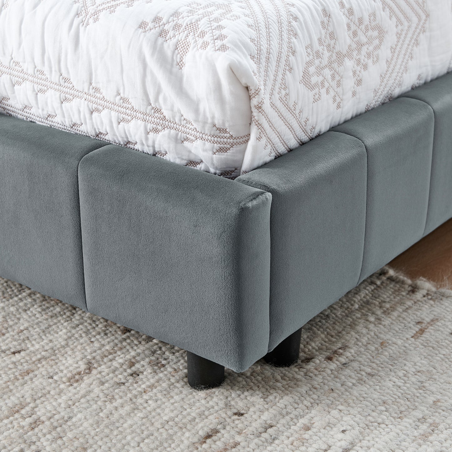 Queen Size Upholstered Tufted Bed Frame, Sofa Bed Frame with Comfortable Backrest and Armrests, Queen Size Bed for Bedroom, Living Room,Velvet, GREY(85.5''*64.5''*30.5'')