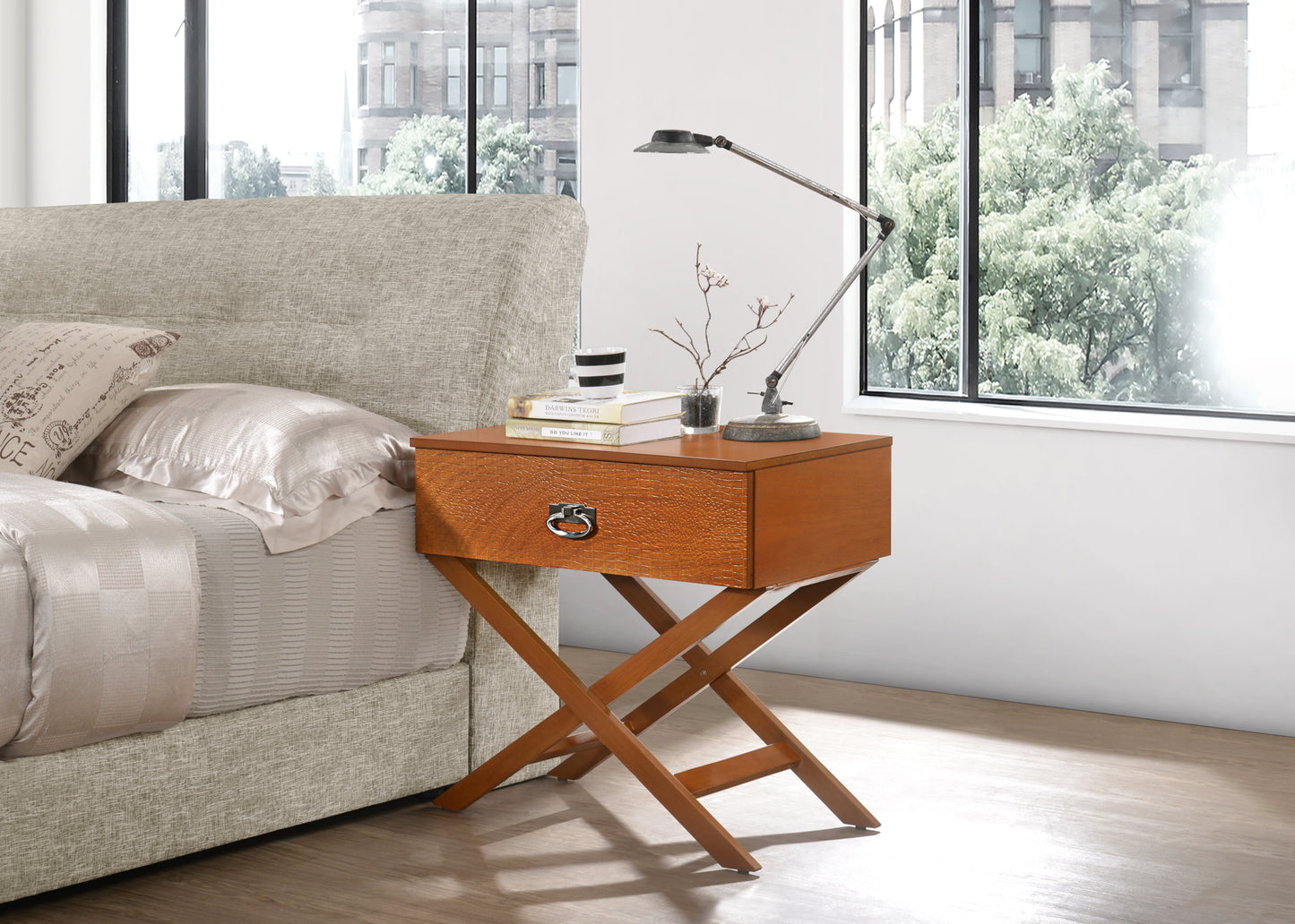 Elegant Oak Contemporary Nightstand