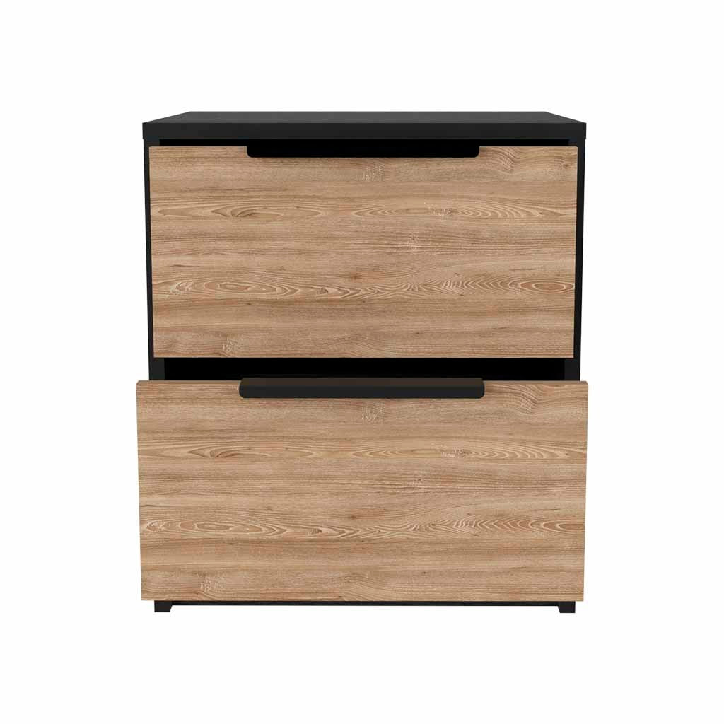 Modern Nightstand 19" H, Two Drawers, Black / Pine