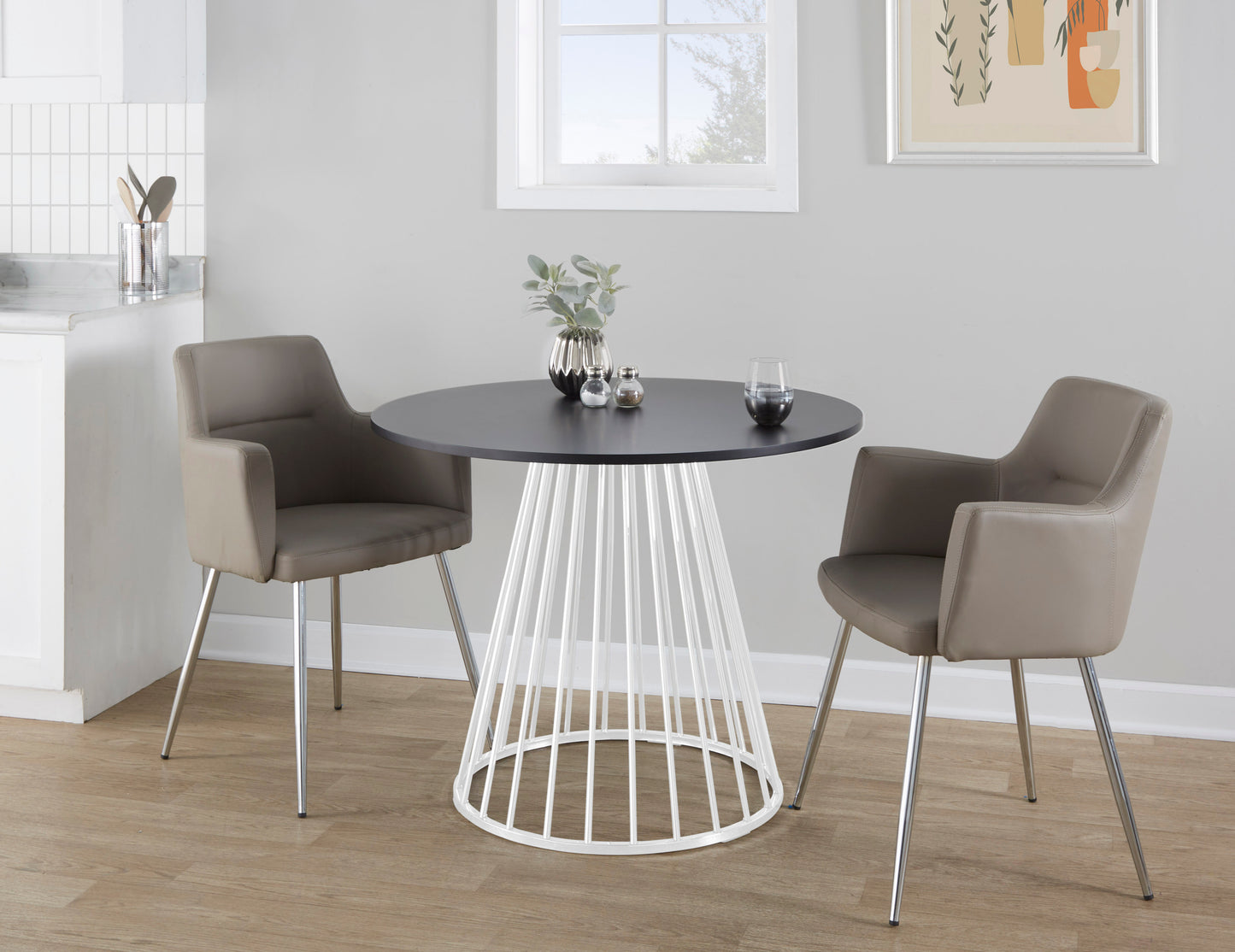 Canary Cosmo Contemporary Dining Table in White Metal and Black MDF by LumiSource