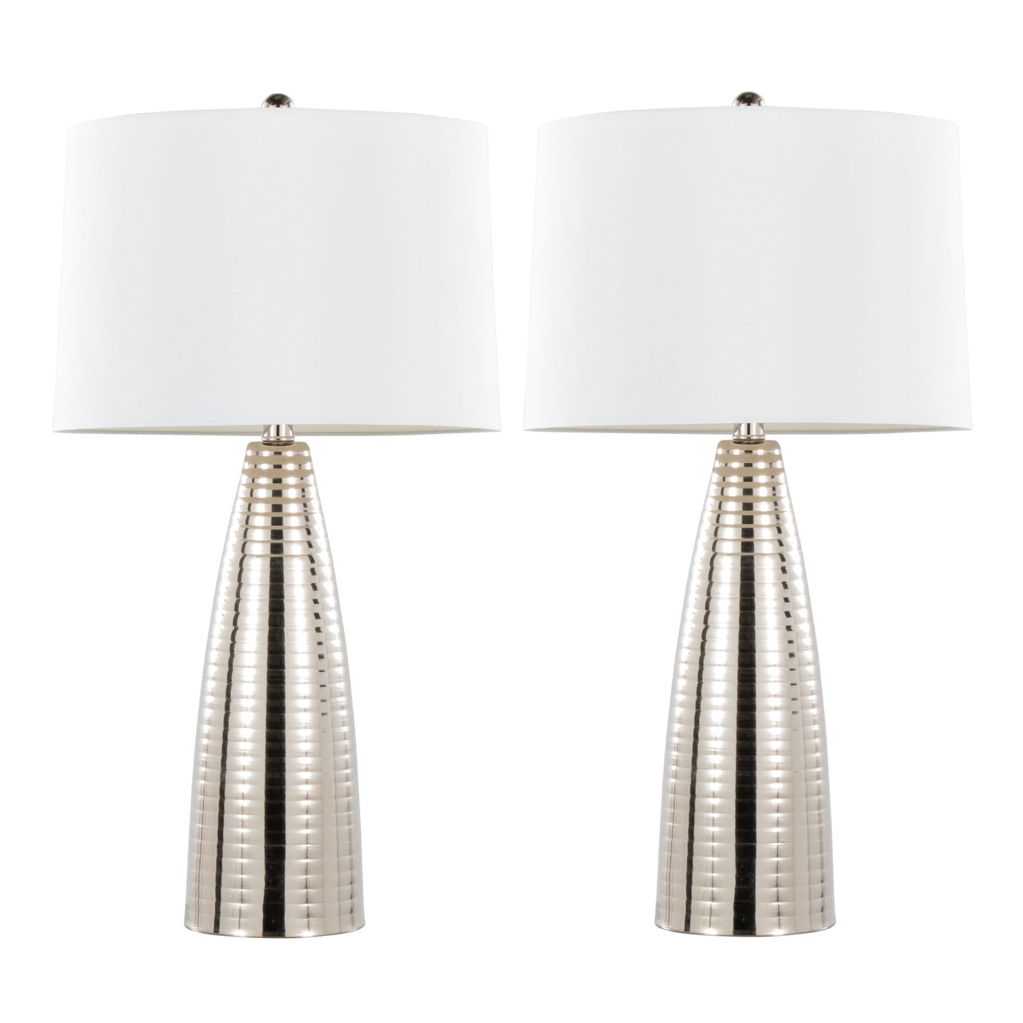 Maya 27' Contemporary Metal Table Lamp in Polished Nickel with White Linen Shade from Grandview Gallery by LumiSource - Set of 2