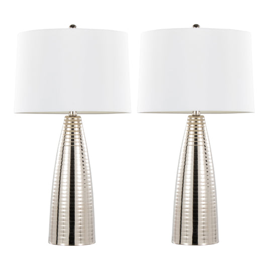 Maya 27' Contemporary Metal Table Lamp in Polished Nickel with White Linen Shade from Grandview Gallery by LumiSource - Set of 2