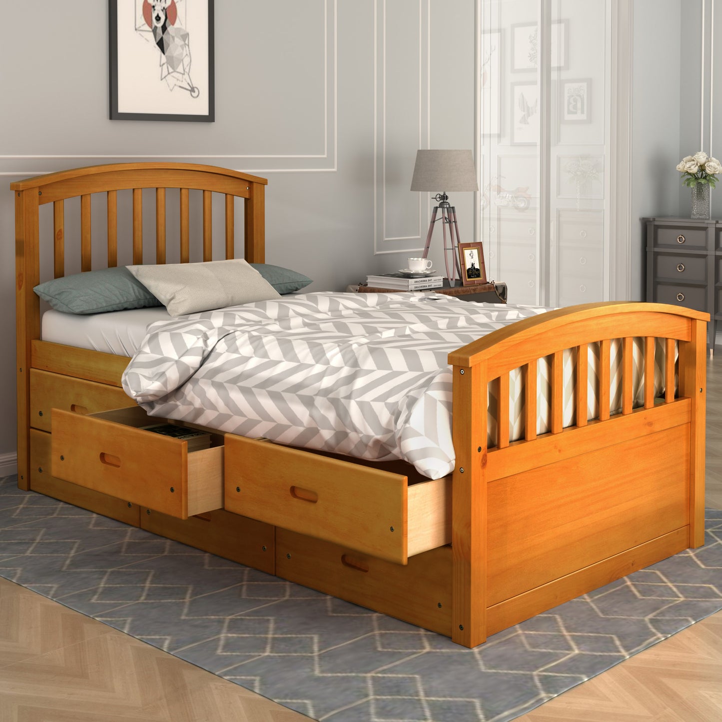 ORISFUR. Twin Size Platform Storage Bed Solid Wood Bed with 6 Drawers
