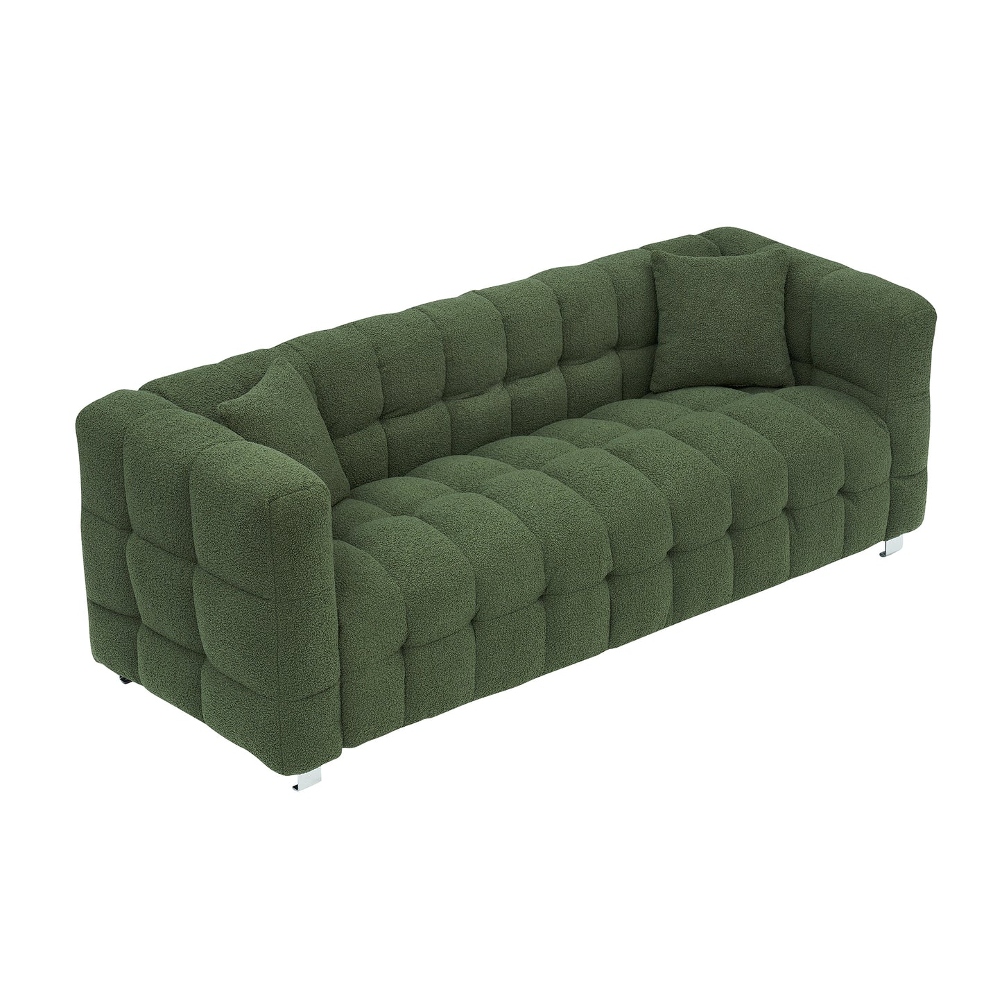 Refreshing Green Teddy Fleece Sofa - 80" Ideal for Living Room or Bedroom, Comes with Two Throw Pillows and Sturdy Hardware Foot Support