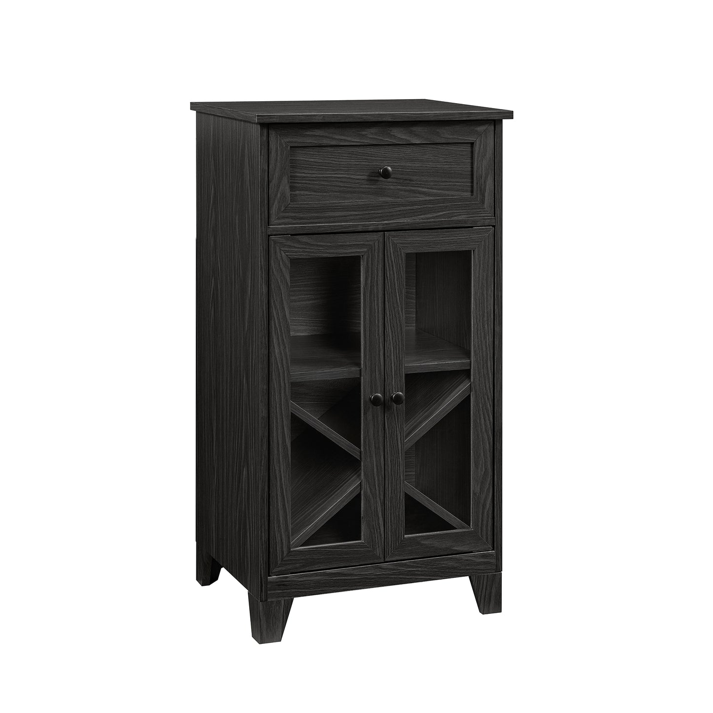 Classic Glass-Door Bar Cabinet with Bottle Storage – Graphite