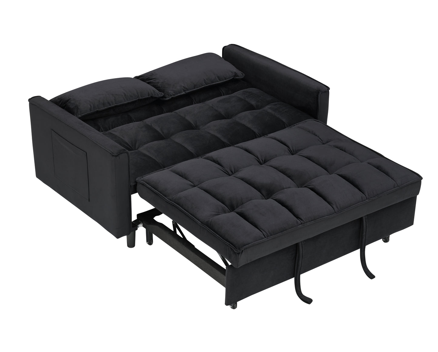 Modern velvet sofa, sofa pull-out bed, small love seat casual sofa with back, with pillow, pockets, living room furniture, 3 in 1 convertible sleep sofa bed.