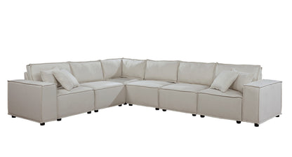 Janelle 127.5" Modular Sectional Sofa in Beige Linen