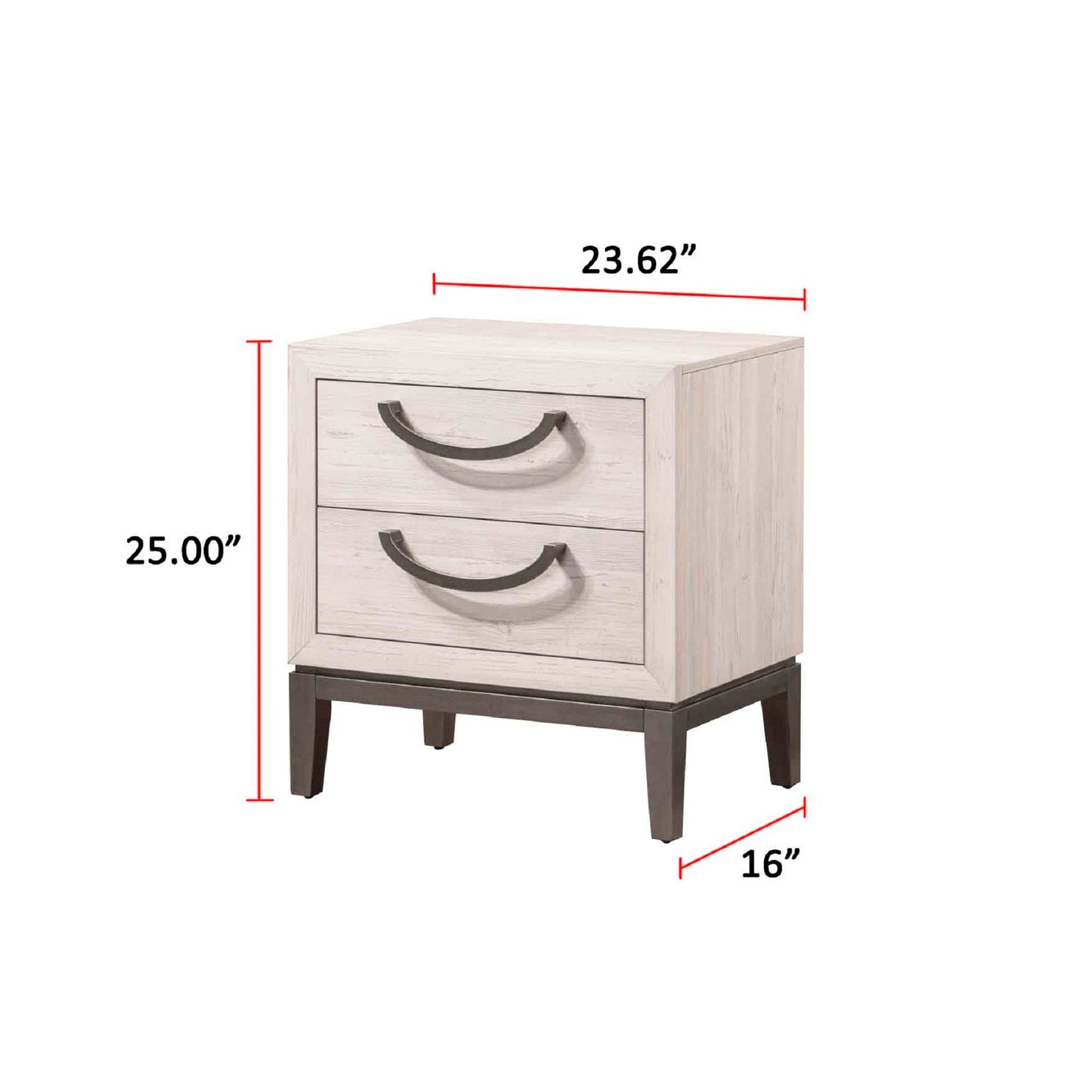 1pc Unique Design Contemporary Sleek Beige White Finish Nightstand 2- Drawers Storage Bedroom Wooden Furniture Solid Wood