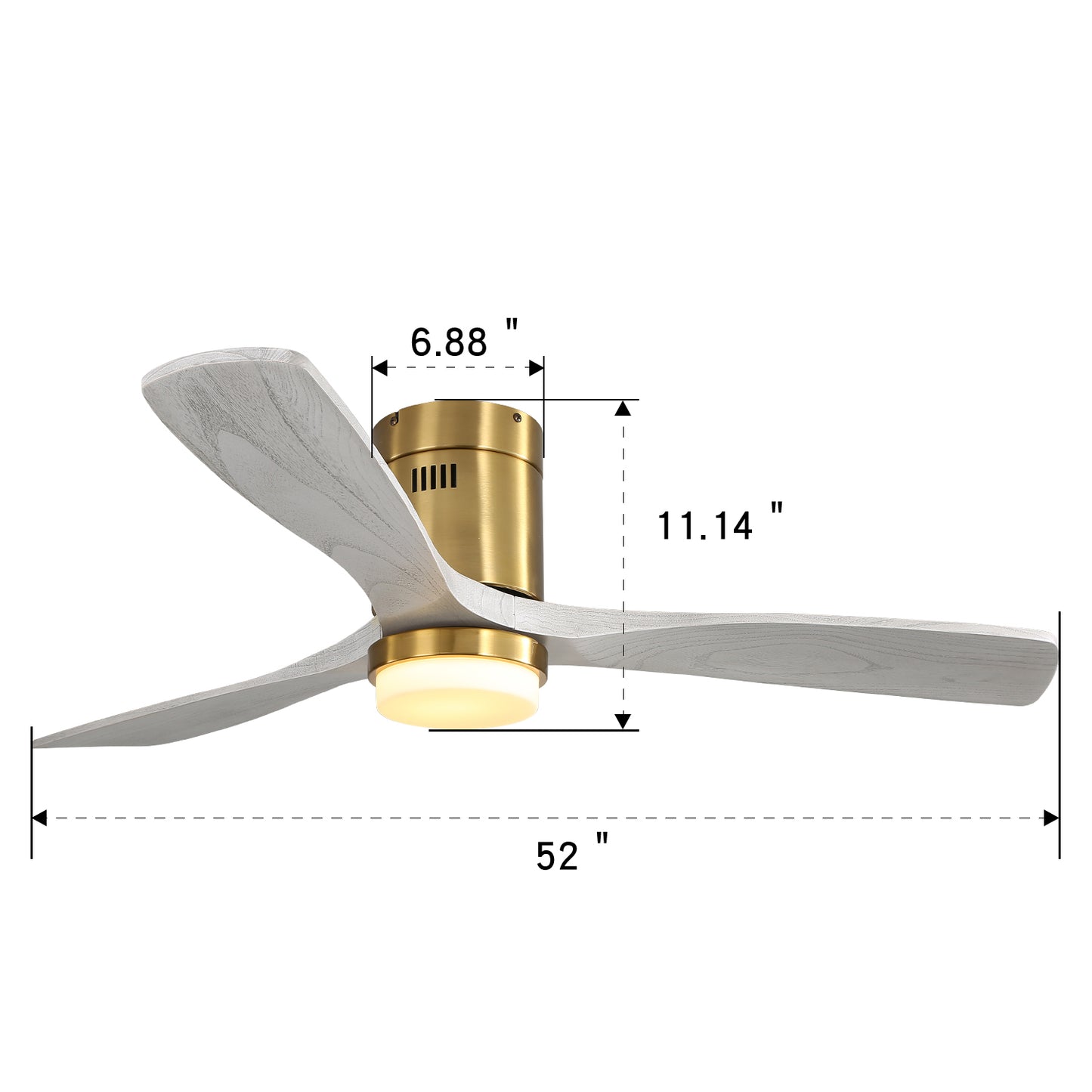 52 Inch Decorative LED Ceiling Fan With Dimmable LED Light 6 Speed Remote 3 Solid Wood Blades Reversible DC Motor For Living Room