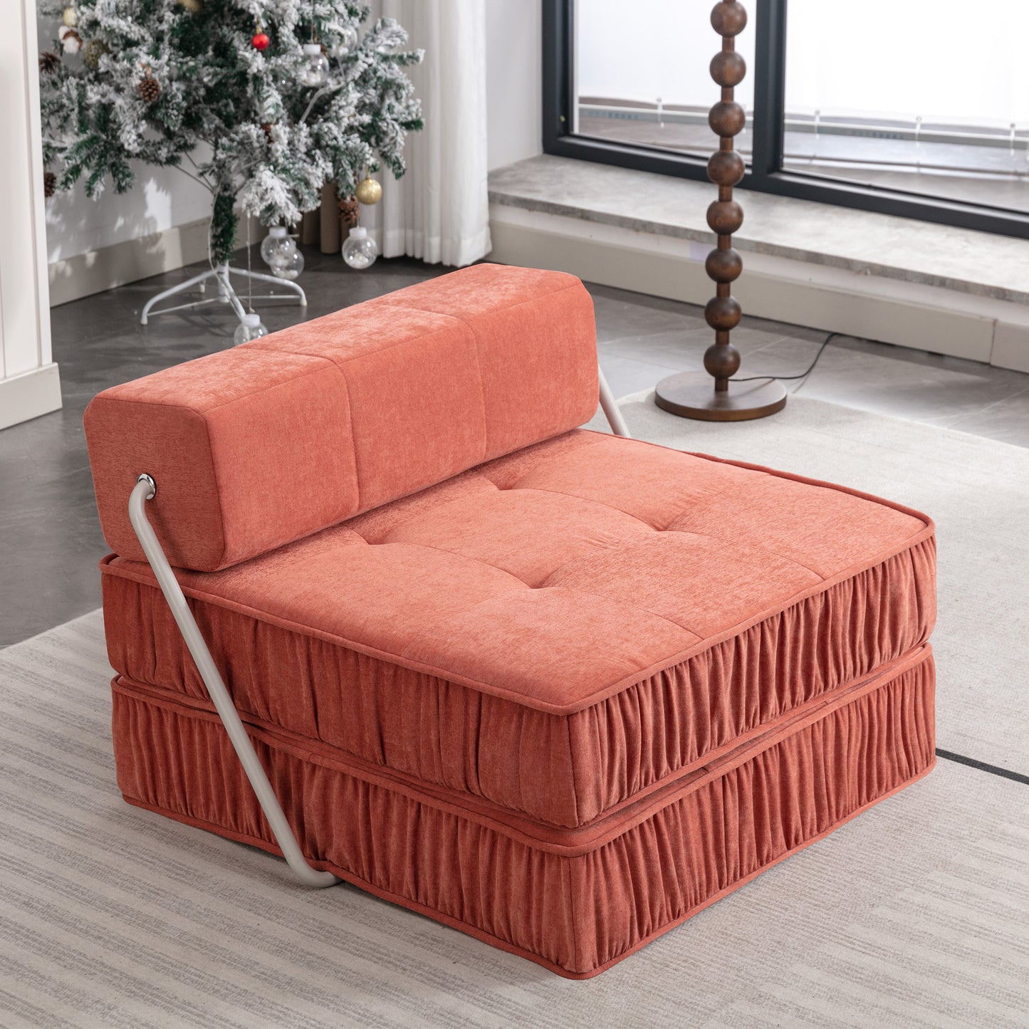 Orange Folding Sofa , Futon Sleeper Chair, Convertible Chair Floor Couch & Sleeping Mattress for Living Room, Guest Room, Home Office, Apartment, Small space, Removable Back Cushion.