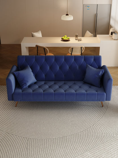 71-inch convertible love seat sofa, American retro blue velvet material, suitable for small living room, bedroom, office