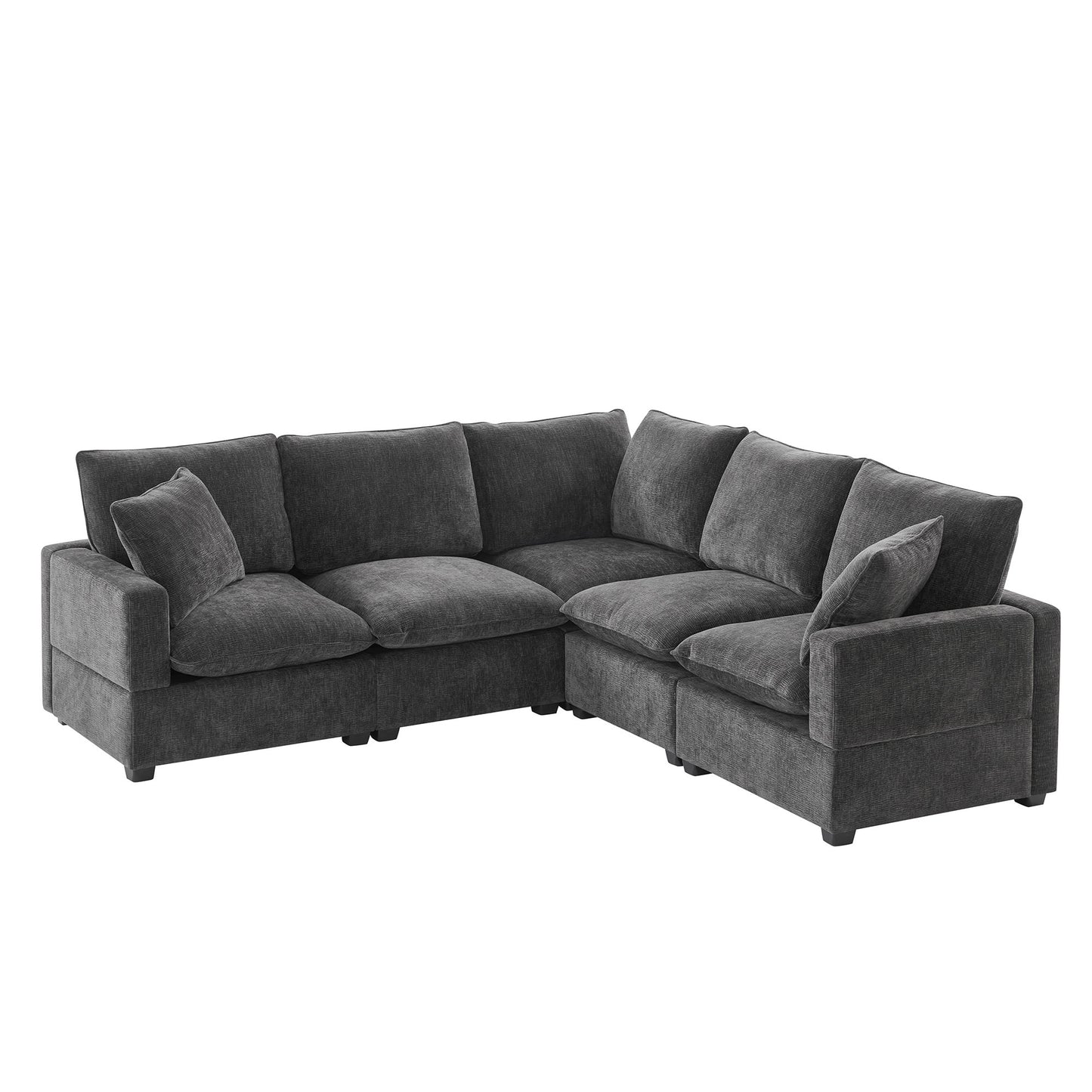 86*86" Modern L Shape Modular Sofa, 5 Seat Chenille Sectional Couch Set with 2 Pillows Included, Freely Combinable Indoor Funiture for Living Room, Apartment, Office, 2 Colors
