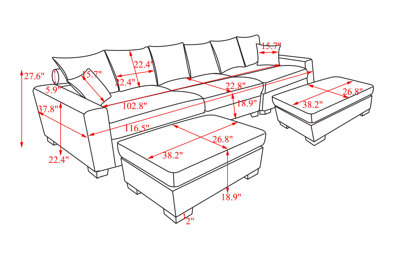Modular Sectional Sofa,5 Seater Oversized Convertible L & U Shaped Couch, Corduroy Fabric