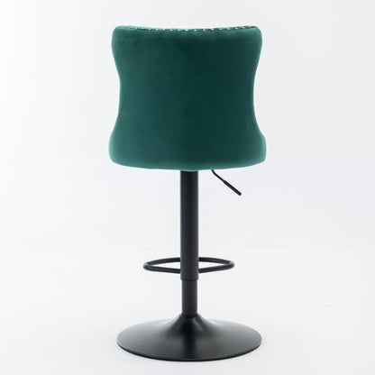 Swivel Velvet Barstools Adjusatble Seat Height from 25-33 Inch,17.7inch base, Modern Upholstered Bar Stools with Backs Comfortable Tufted for Home Pub and Kitchen Island,Green,Set of 2,SW1812GN