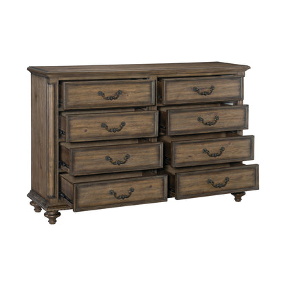 Traditional Vintage Style 1pc Dresser of 8 Drawers Metal Hardware Weathered Pecan Finish Classic Bedroom Furniture