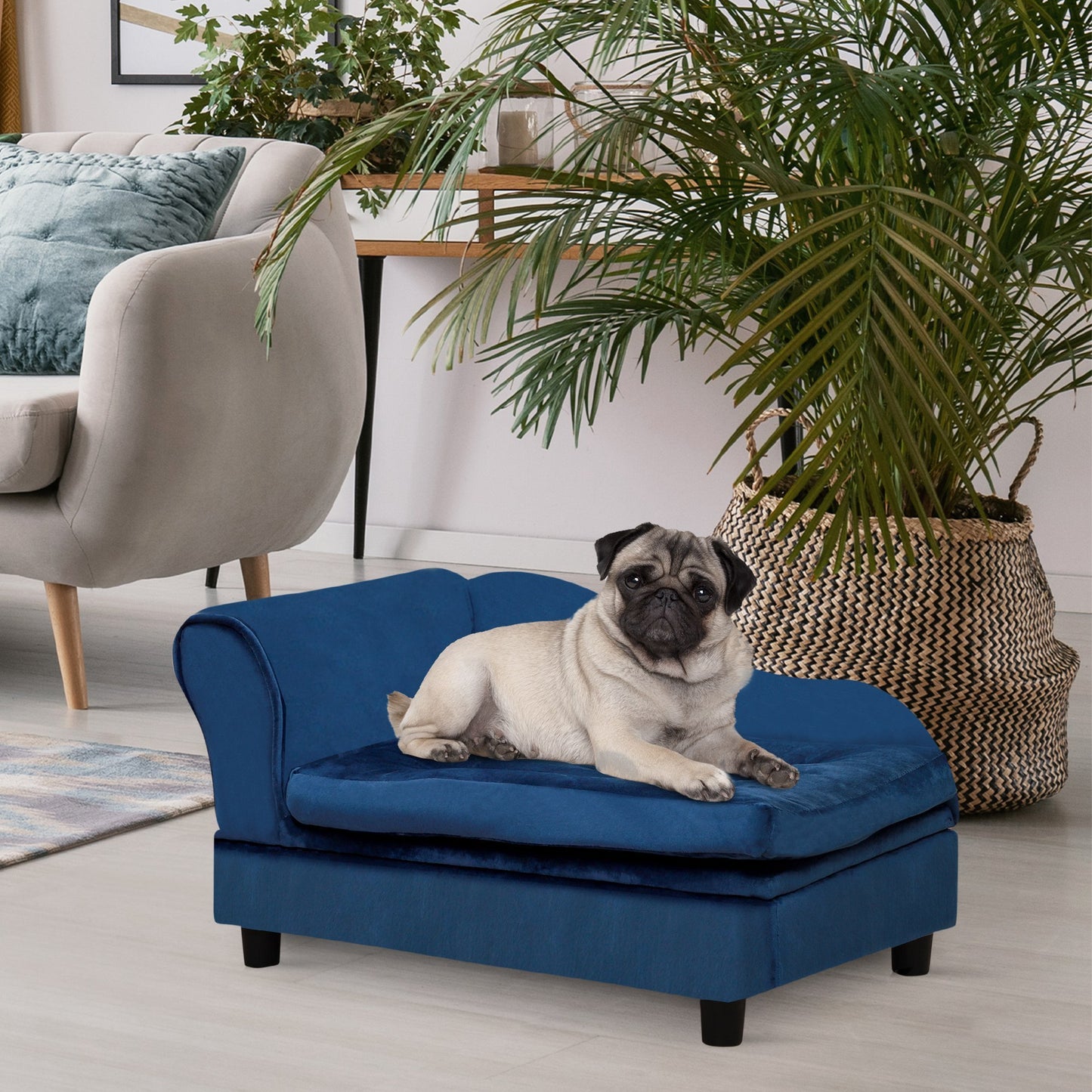 PawHut Luxury Fancy Dog Bed for Small Dogs with Hidden Storage, Small Dog Couch with Soft 3" Foam, Dog Sofa Bed, Cushy Dog Bed, Modern Pet Furniture for Puppies and Little Breeds, Blue