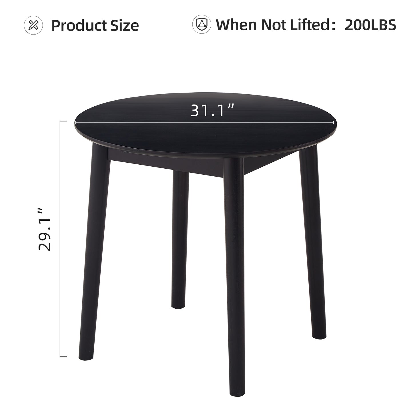 Black Round Table, all solid wood, can sit 2-4 people diameter 31.5 inches