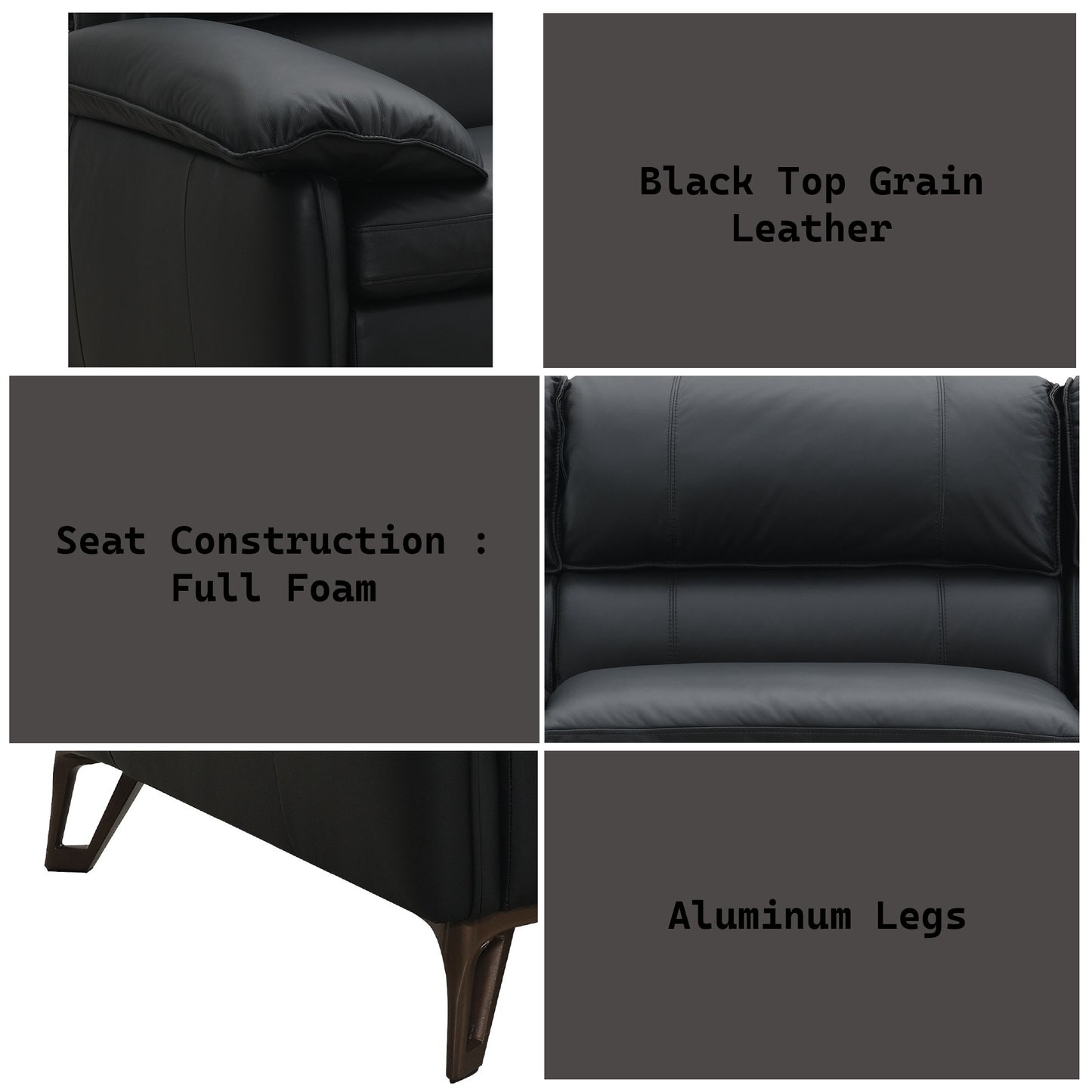 Eilene Black Top Grain Leather Sofa