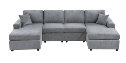 Stunning Modern Fog Color 2pc Sectional Set Corduroy Couch LAF And RAF Chaise Armless Loveseat Living Room Furniture