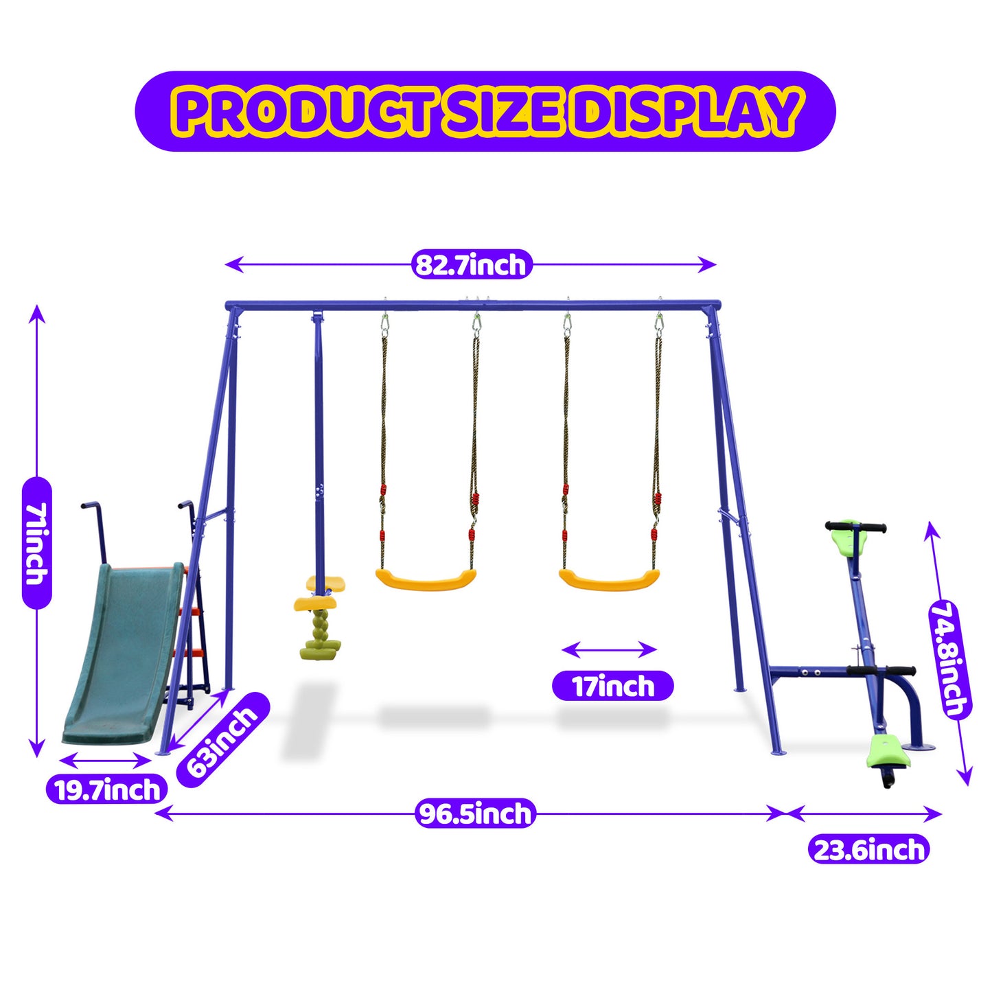 Swing Sets for Backyard, 5 In 1 Swing Set, Heavy-Duty Swingset Outdoor, 700LBS Metal Swing with Stand, Swing Set with Slide and Glider, 2 Blet Swings