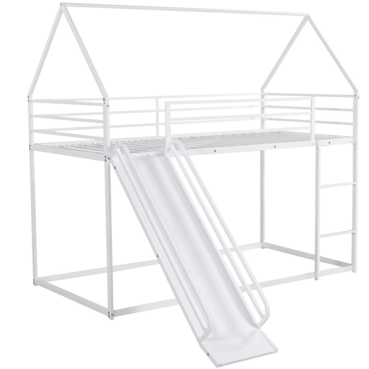 Zulah Twin over Twin House Bunk Bed with Ladder and Slide, White