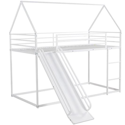 Zulah Twin over Twin House Bunk Bed with Ladder and Slide, White