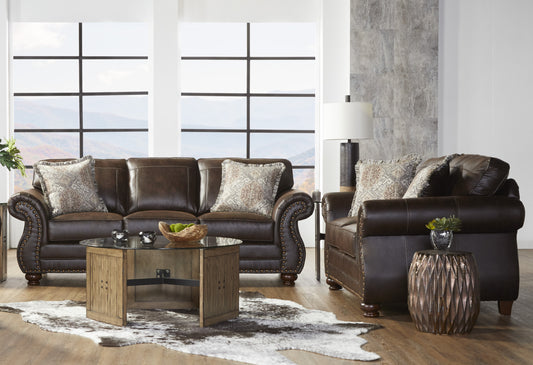 Leinster Faux Leather Upholstered Nailhead Sofa and Loveseat Set