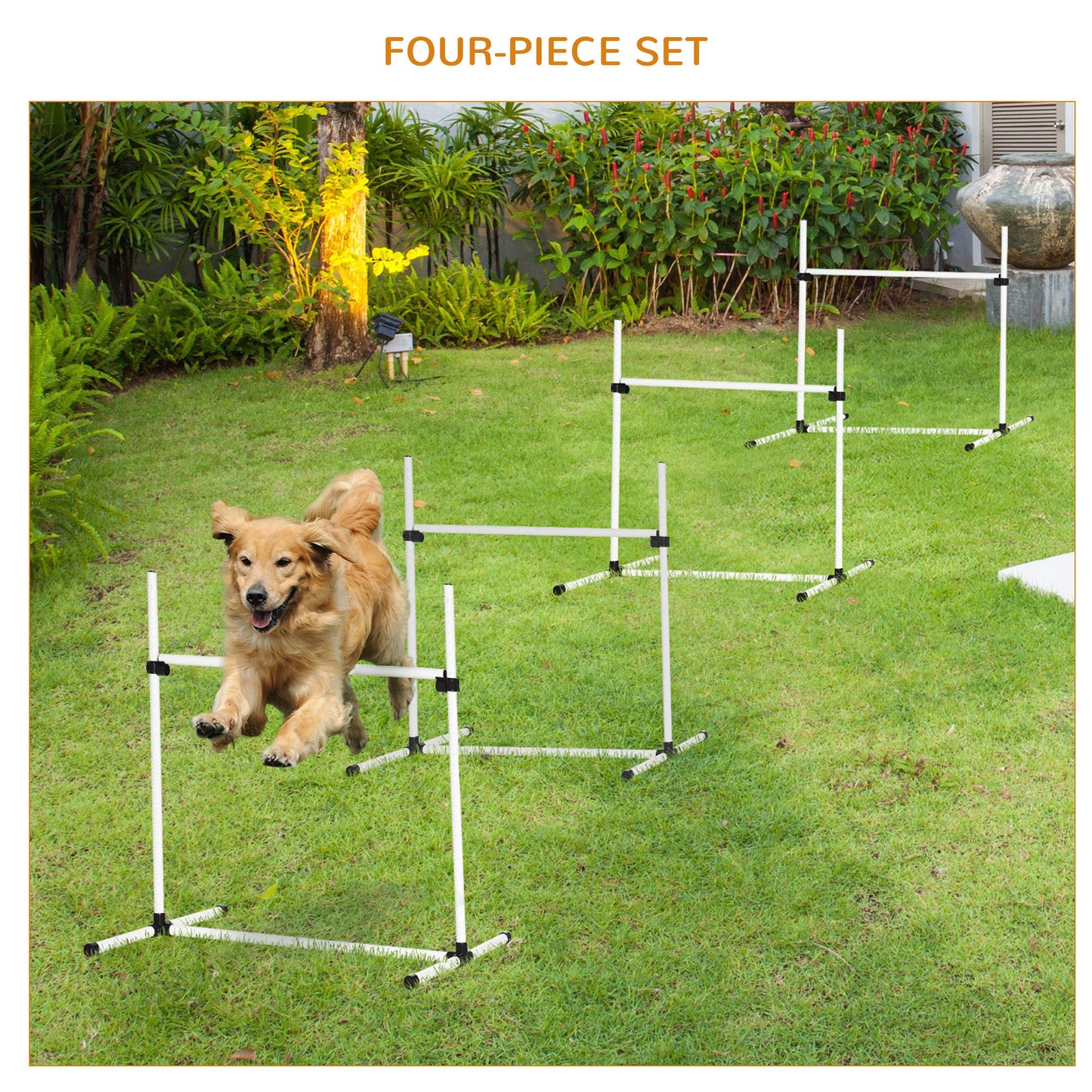 PawHut 4 Piece Dog Agility Training Equipment for Dog Agility Course with Adjustable Height Jump Bars, Included Carry Bag, & Displacing Top Bar, White