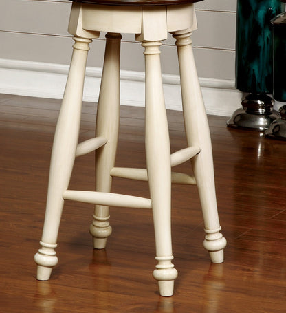 Off-White 2pc Stools Transitional Style Solid wood Cherry Wooden Seat Turned Legs Stool Dining Room