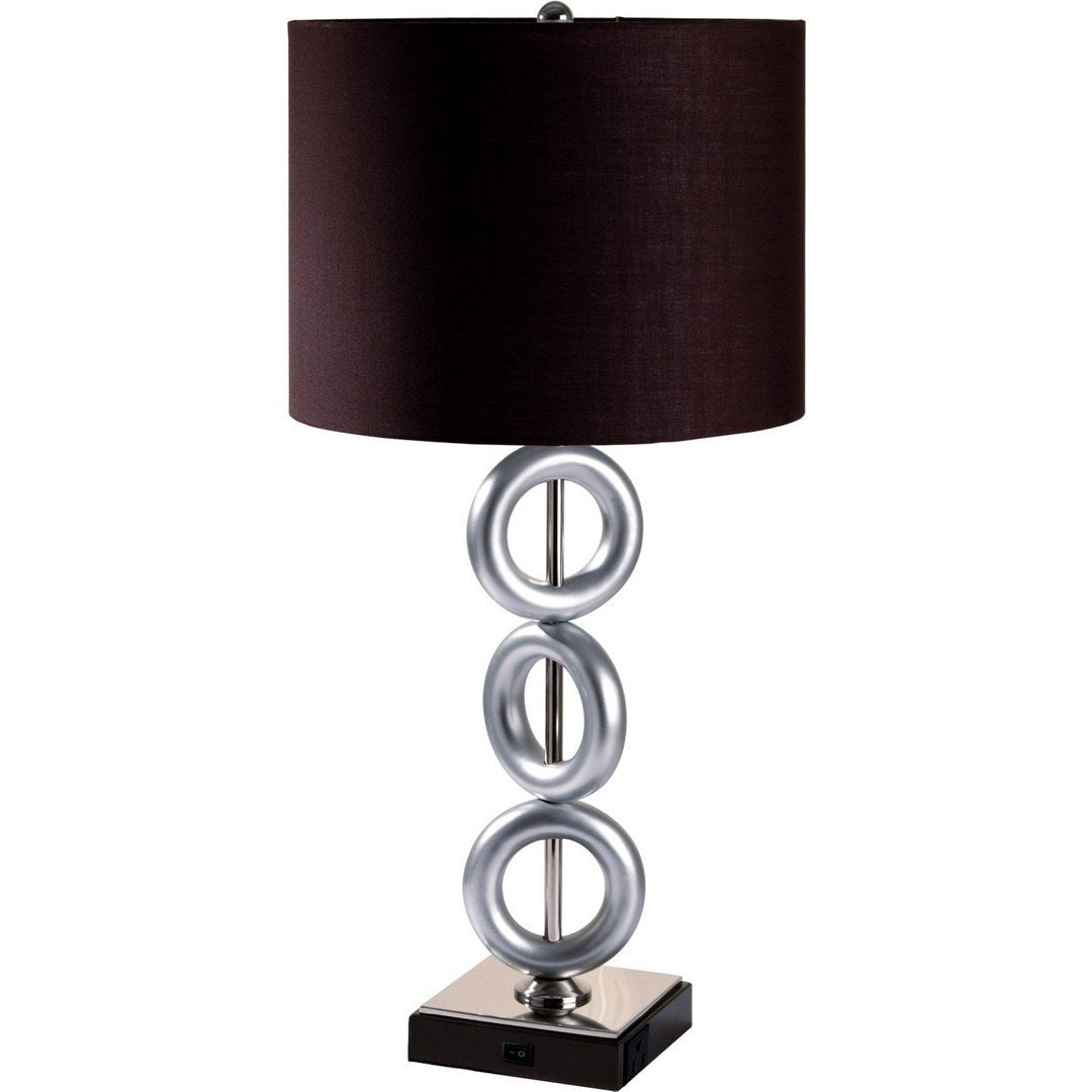 29" Tall Metal Table Lamp with Silver finish, Ring Style, Espresso Round Shade