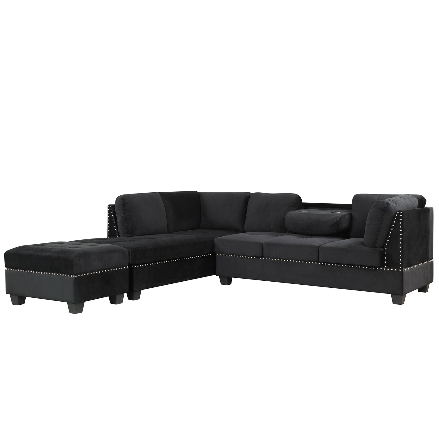 104.5" Reversible Sectional Sofa Space Saving with Storage Ottoman Rivet Ornament L-
shape Couch for Small or Large Space Dorm Apartment,Black(Old:SG000406AAA)