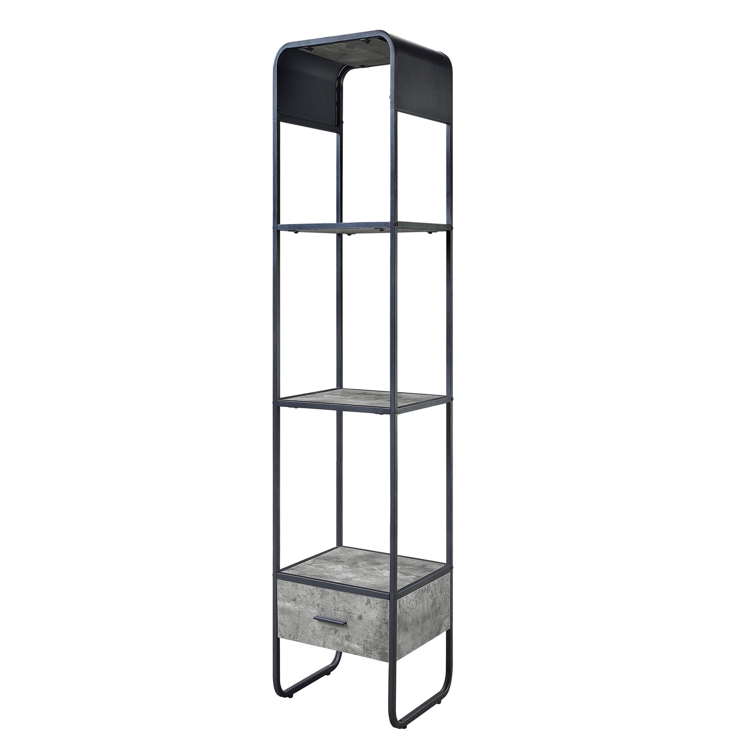 Concrete Grey and Black 2-shelf Side Pier with 1 Drawer