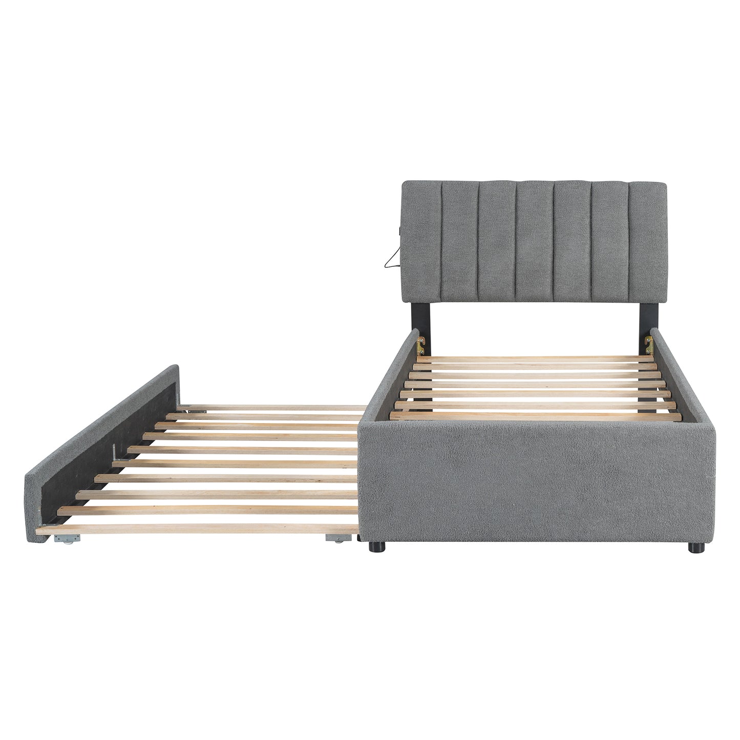 Teddy Fleece Twin Size Upholstered Platform Bed with Trundle, Gray