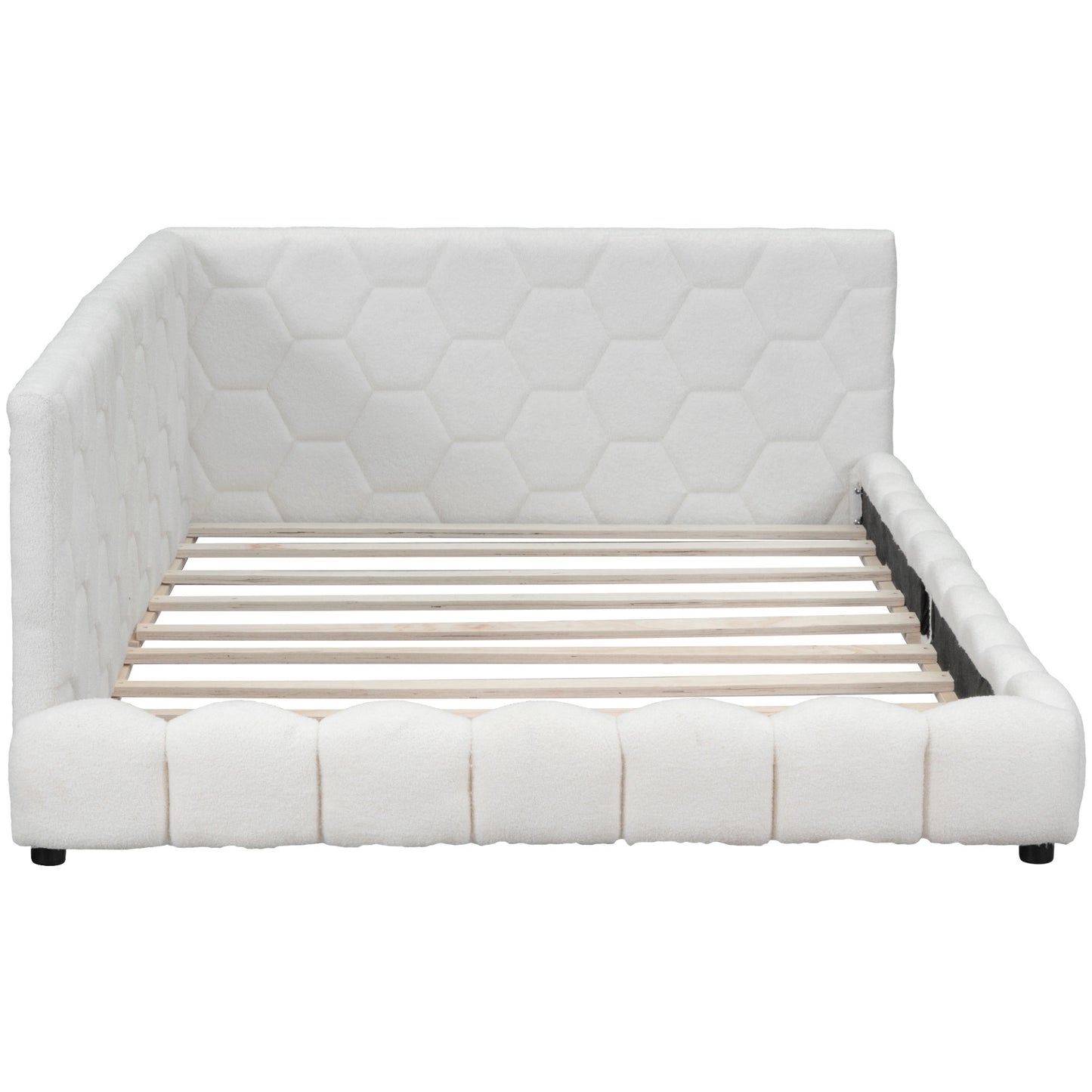 Upholstered Full Size platform bed with USB Ports and LED belt, White