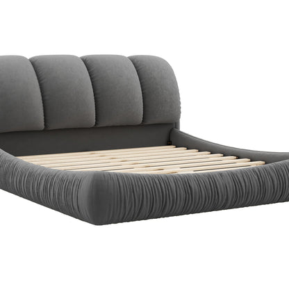 Queen Size Luxury Upholstered Bed With Thick Headboard, Velvet Queen Bed with Oversized Padded Backrest, Gray(Expect Arrival Date 2024/4/2)