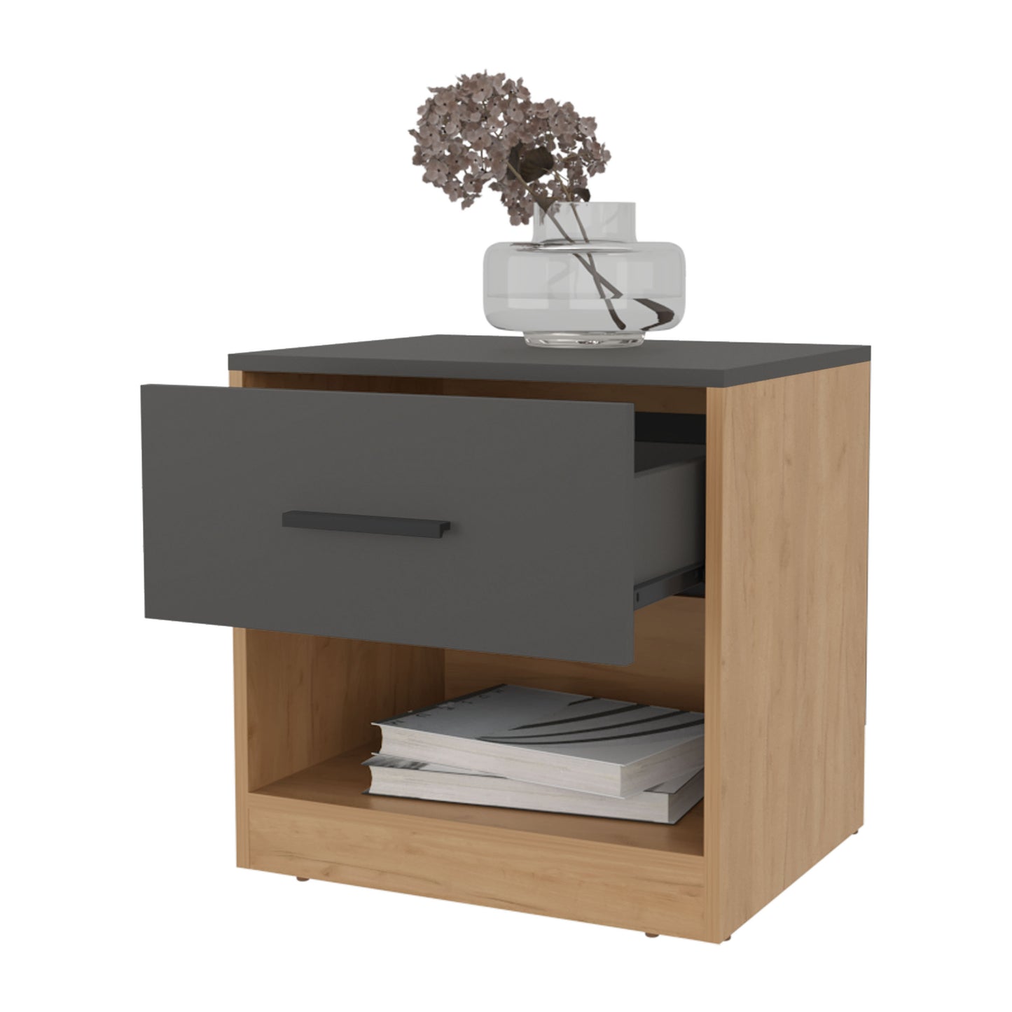 Solomon Nightstand with a Drawer, Natural Oak and Matt Grey