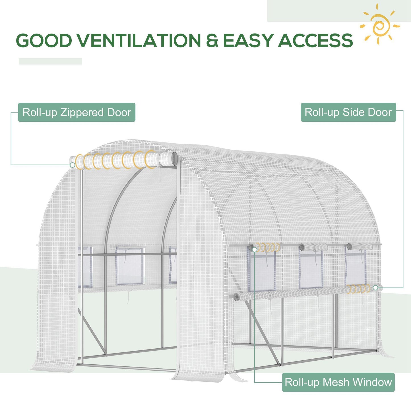 Outsunny 10' x 7' x 7' Walk-in Tunnel Greenhouse, Outdoor Green House with Anti-Tear PE Cover, Zipper Doors and Mesh Windows, White