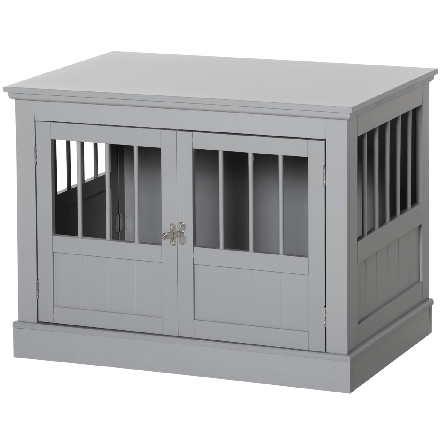 PawHut Dog Crate End Table with Triple Doors, Wooden Dog Crate Furniture Indoor Use, Puppy Crate with and Steel Tubes, for Small Dogs, Pewter Gray