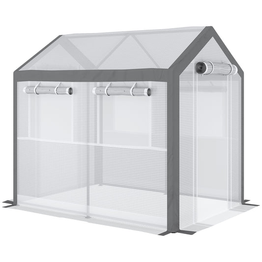 Outsunny 8' x 6' x 7.5' Walk-In Greenhouse, Outdoor Gardening Canopy with 6 Roll-up Windows, 2 Zippered Doors & Weather Cover, White