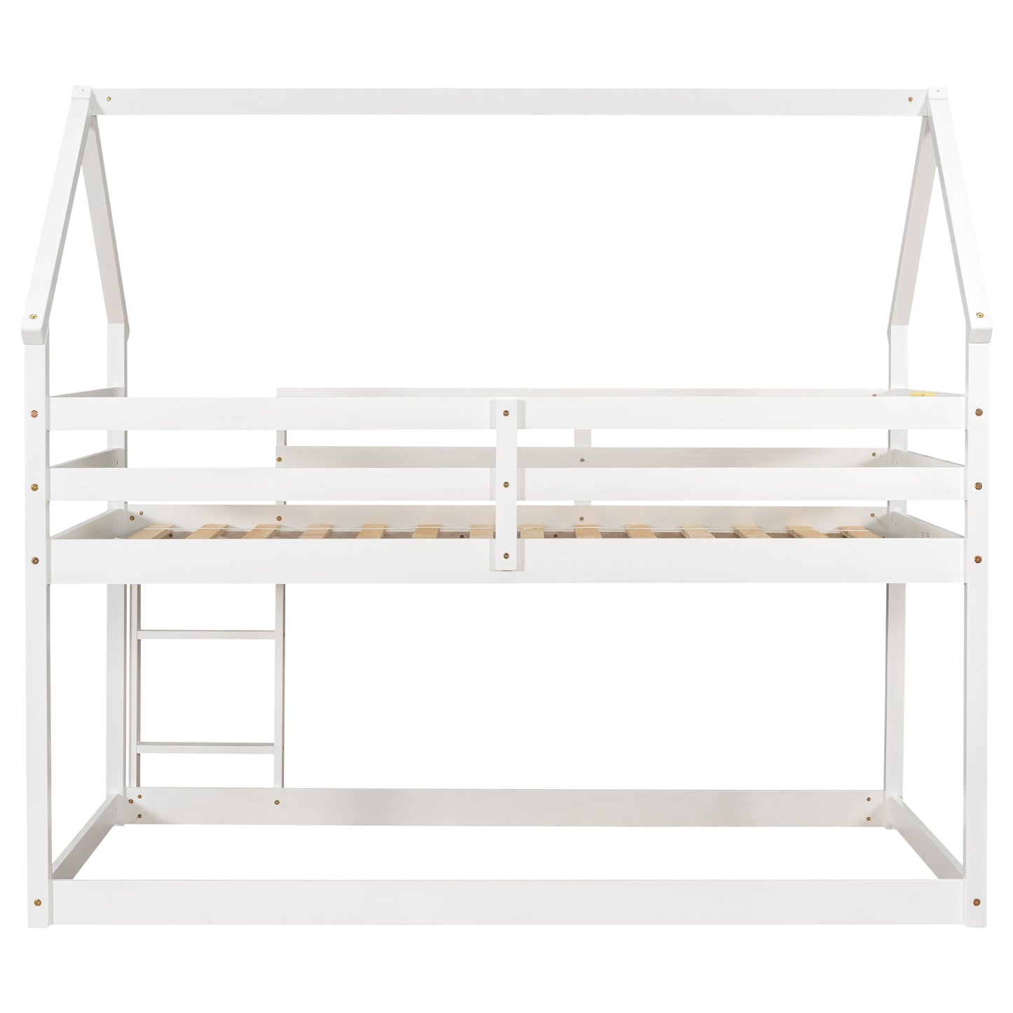 Twin over Twin Loft Bed with Roof Design, Safety Guardrail, Ladder, White