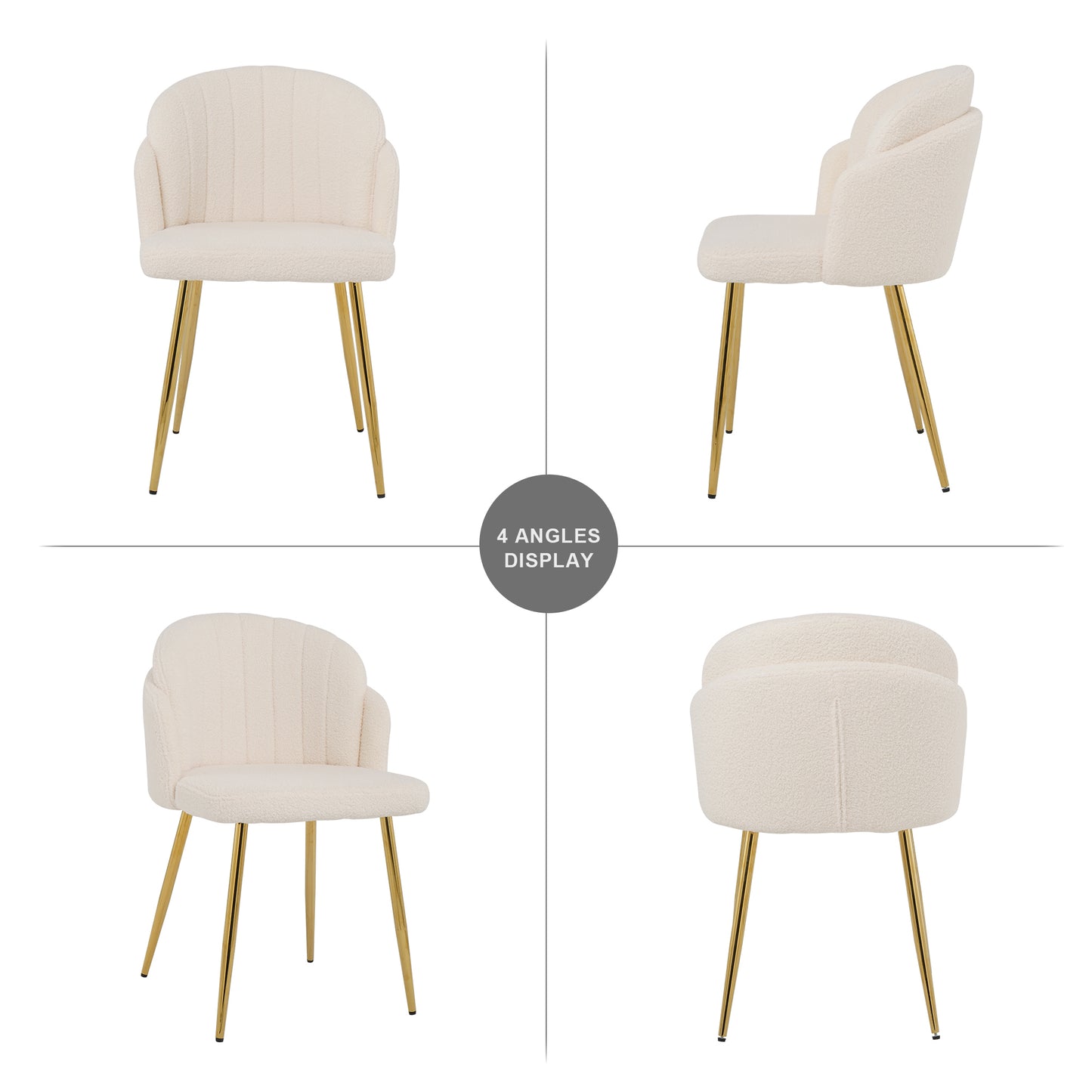 Modern simple teddy fleece dining chair Fabric Upholstered Chairs home bedroom stool back dressing chair gold metal legs(set of 2)